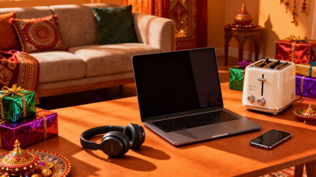 image | PromoDeals festive shopping scene with electronics and home products