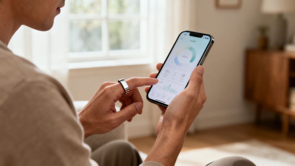 image | PromoDeals person checking smart ring wellness data on smartphone