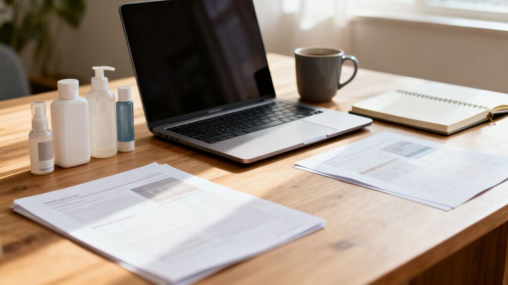 image | PromoDeals open laptop with product research notes
