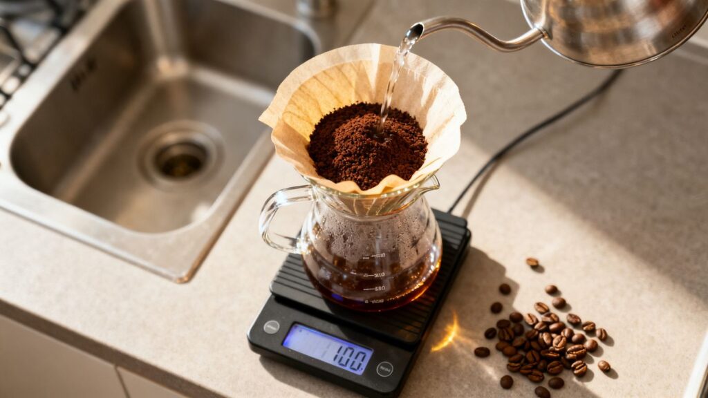 image | PromoDeals ground coffee and measured water for pour over
