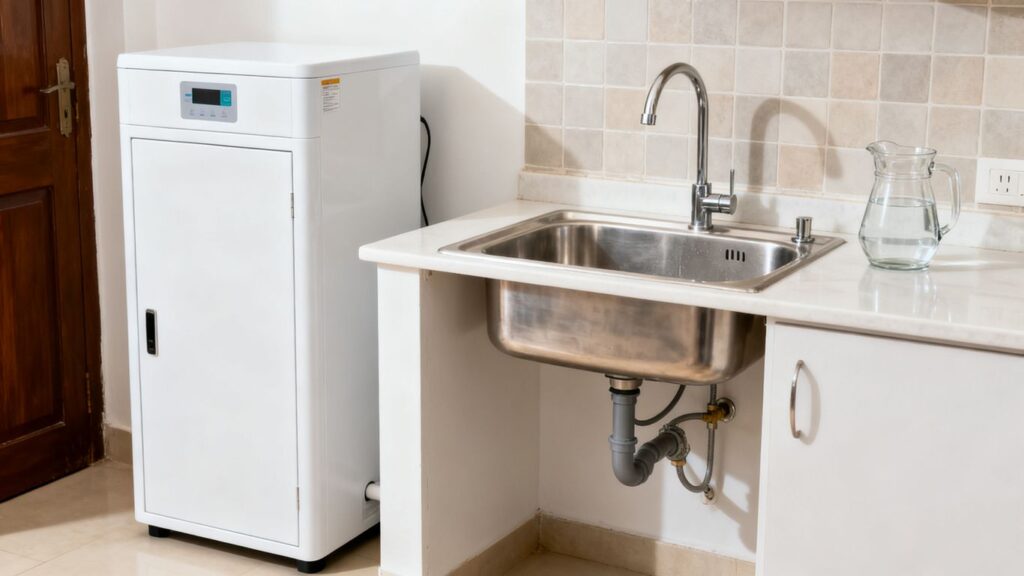 image | PromoDeals compact water softener beside modern kitchen sink