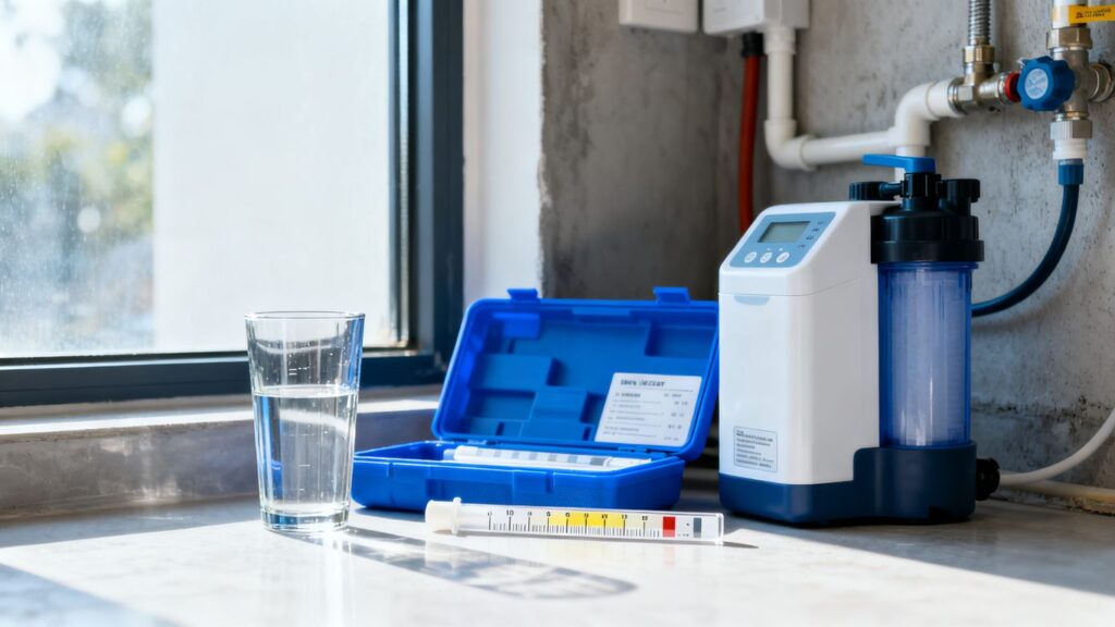 image | PromoDeals water testing kit beside residential water softener