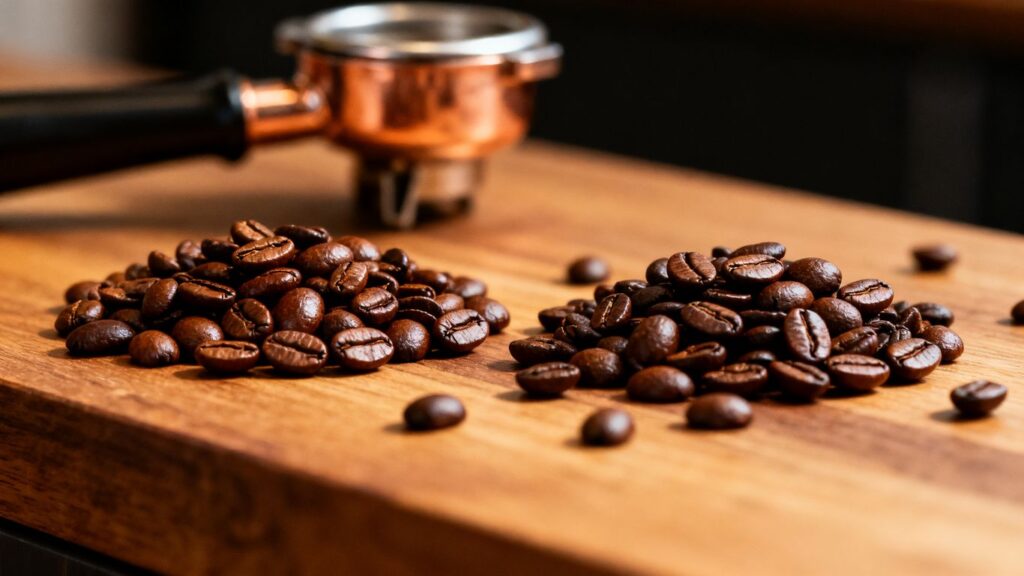 close-up of arabica and robusta coffee beans