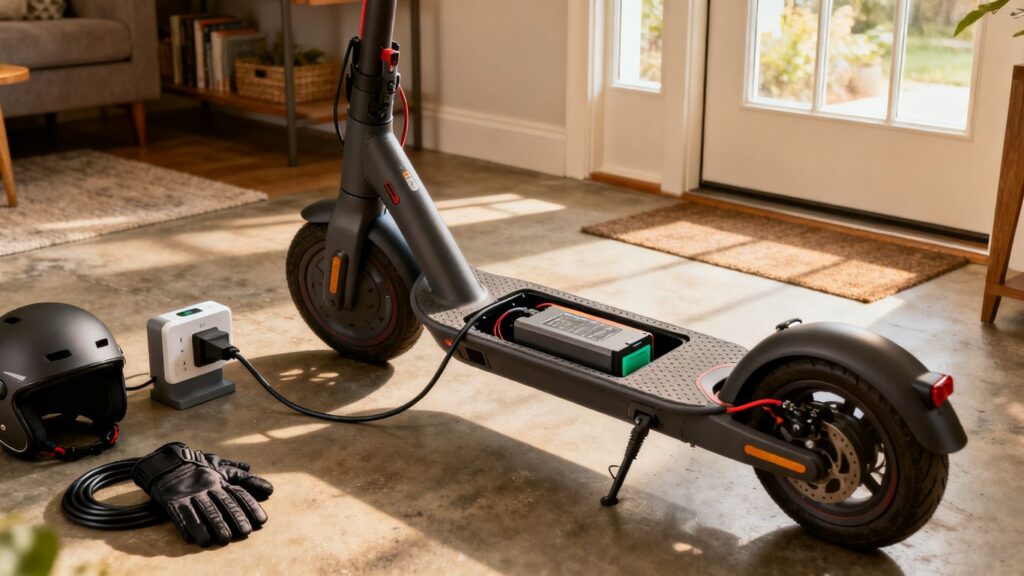 journalist2Fa1a7fab3-8338-4944-8ab3-0e68a2119bba2Fthumbnail | PromoDeals electric scooter battery and charging setup