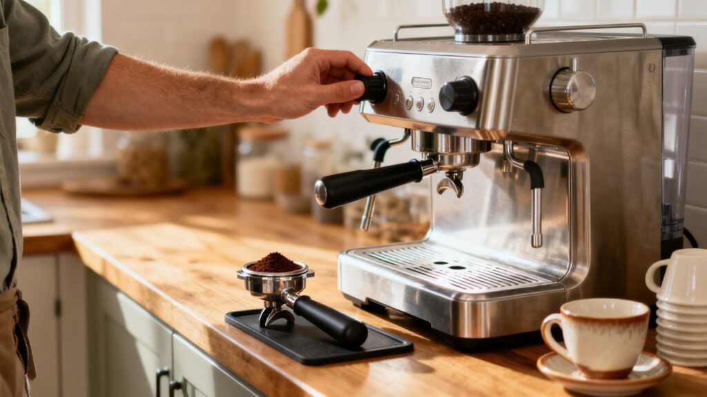 journalist2Fa9114f5d-0f18-46b5-bc3d-3db02e690a7a2Fthumbnail | PromoDeals hands preparing espresso beside machine