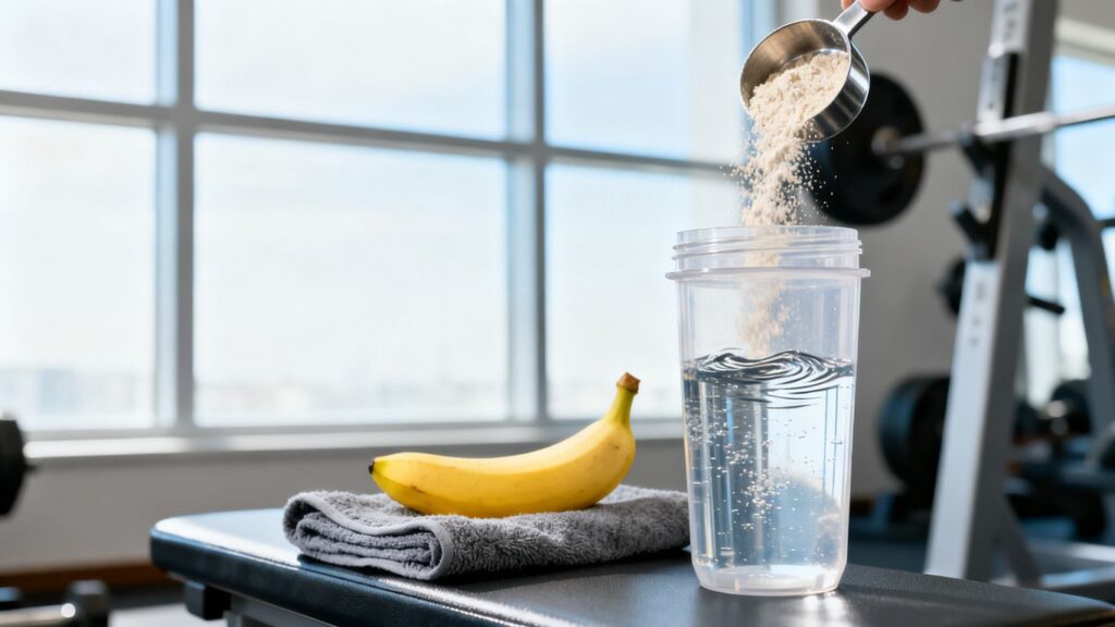 whey isolate scoop with clear shaker