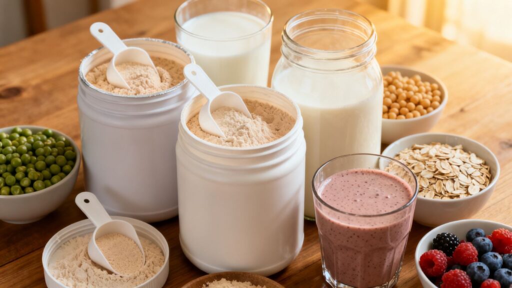 journalist2Fe566c213-15dd-4c0e-9738-e1823fc98f1e2Fthumbnail | PromoDeals protein powder tubs beside a nutritious smoothie