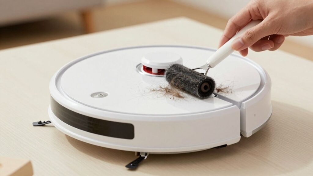 journalist2F0f182b40-b40a-4205-804c-c2c661f73df22Fthumbnail | PromoDeals robot vacuum brush cleaning on a towel