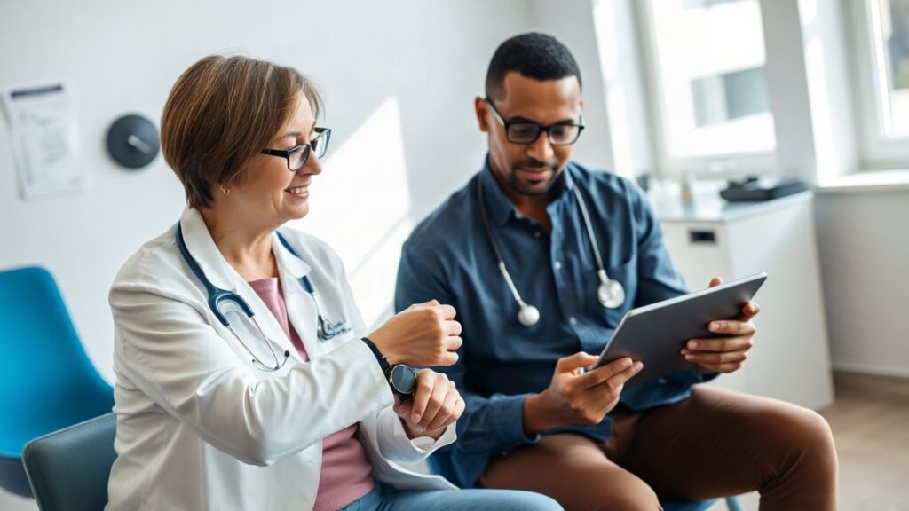 journalist2F550eb274-1c48-451b-abb3-6e74797dbf1d2Fthumbnail | PromoDeals patient reviewing health data with physician