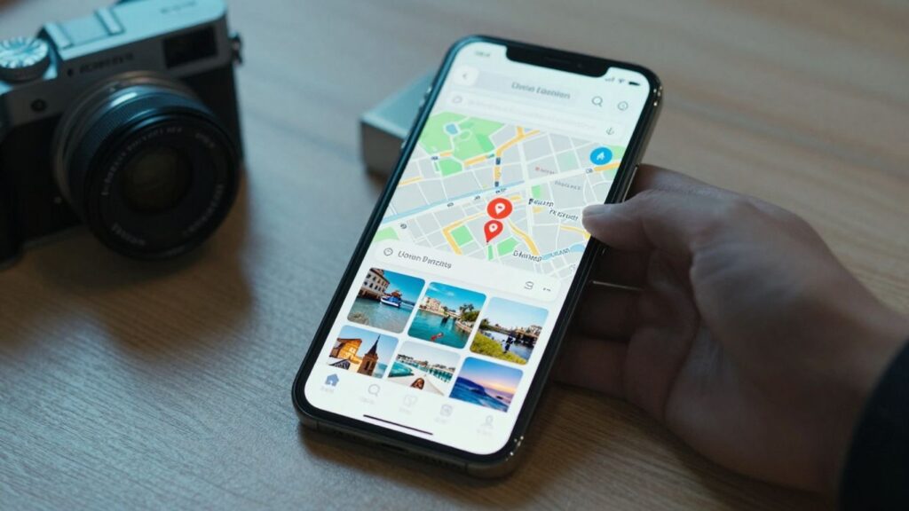 smartphone photo library showing map locations
