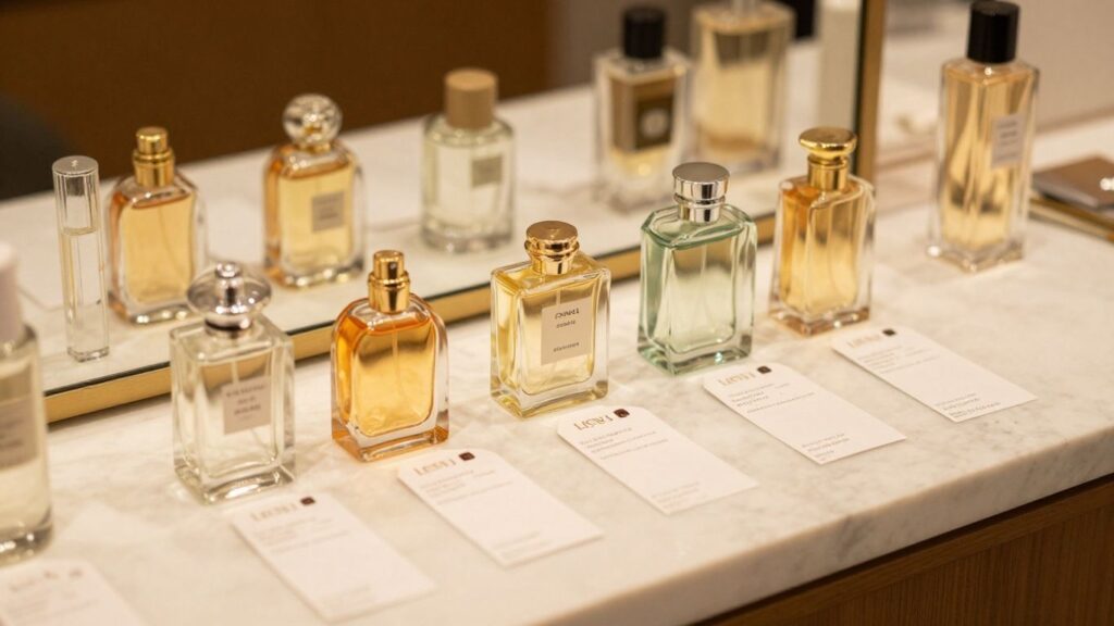 journalist2Fa3604bf2-a133-4252-88c7-81f73eed1d6e2Fthumbnail | PromoDeals perfume bottles and price tags on a marble counter