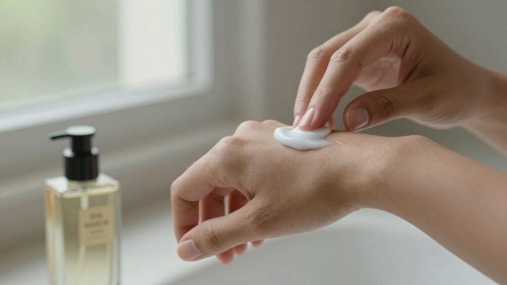 journalist2Fac771292-6aa2-4d05-acd0-e99e0a12ce302Fthumbnail | PromoDeals moisturized wrist beside an eau de parfum bottle