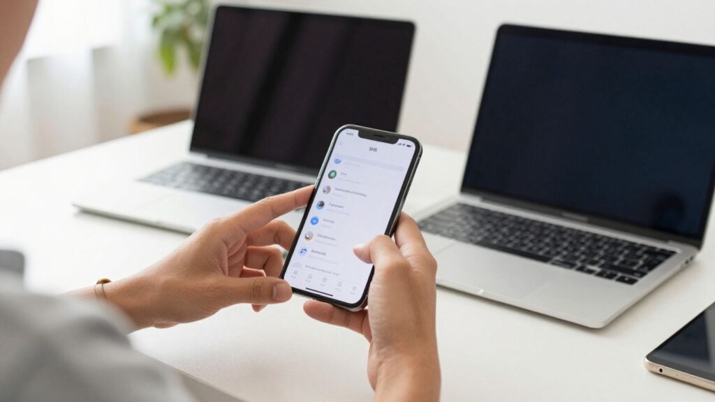 person using mobile hotspot in a bright home