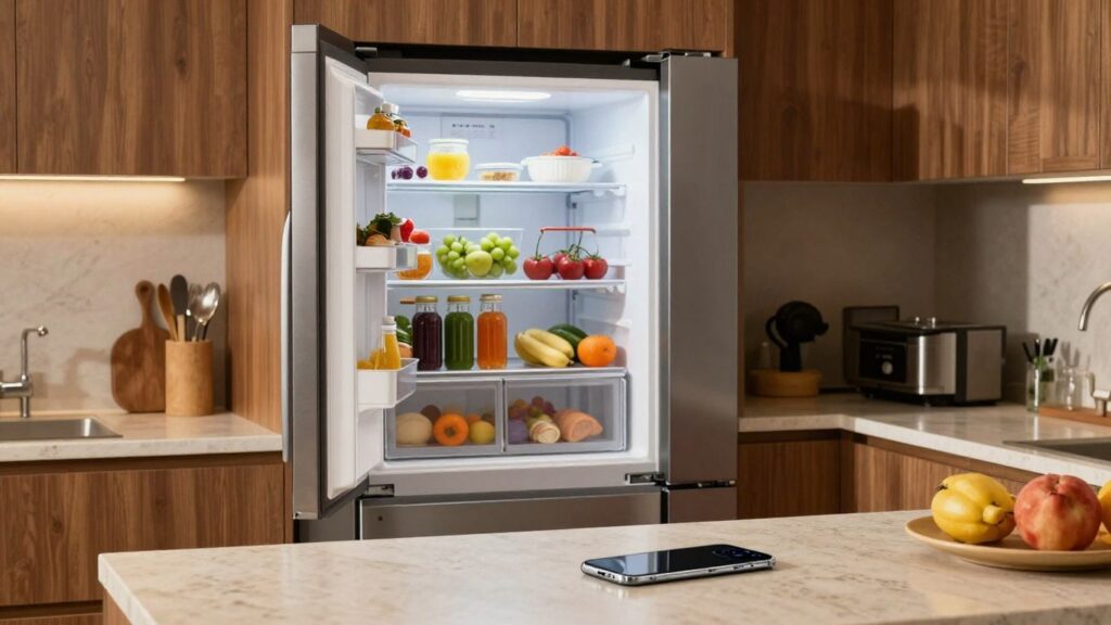 journalist2Fecfab8aa-c8ea-485a-aed5-c2122d218ae82Fthumbnail | PromoDeals modern kitchen with connected refrigerator and smartphone