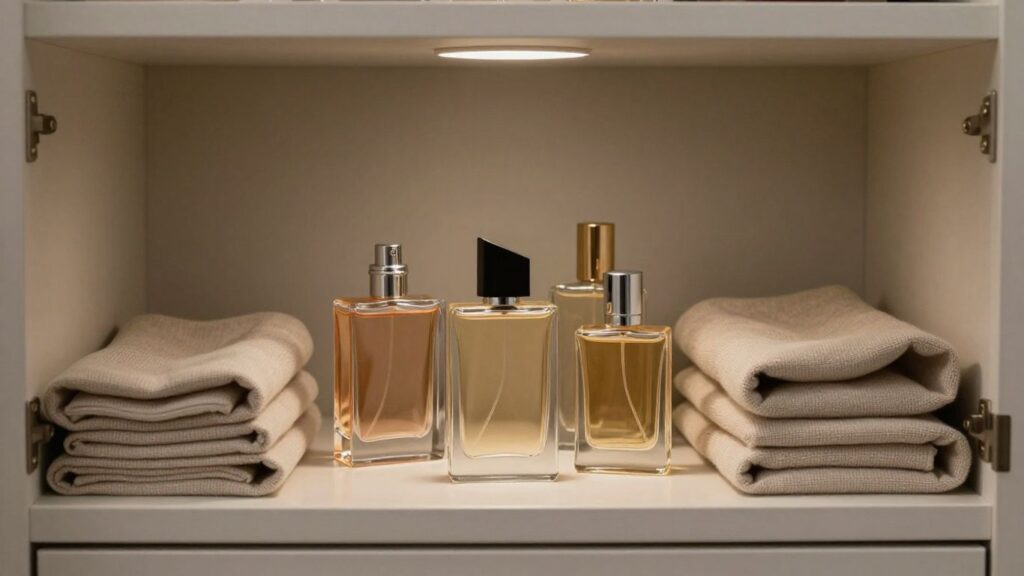 journalist2Ff4558db8-526c-4cbb-84d7-6fe0463987d82Fthumbnail | PromoDeals perfume bottles arranged inside a cool dark wardrobe