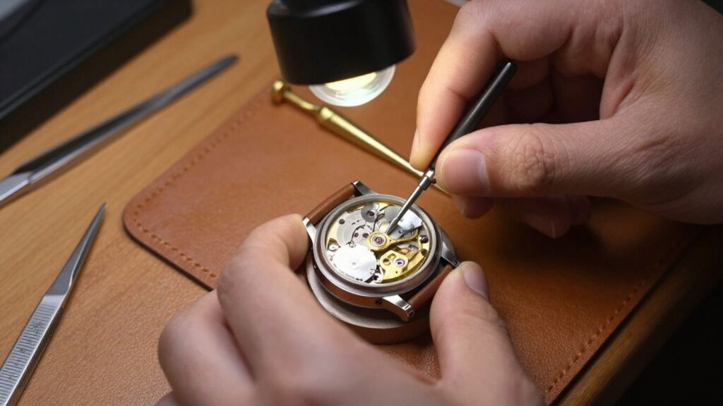 journalist2Ffdb1f25c-7796-4058-af13-c6828d51435c2Fthumbnail | PromoDeals watchmaker servicing movement with tools and loupe